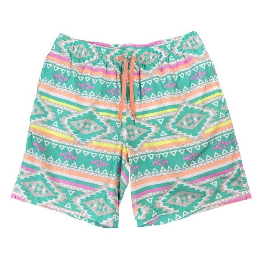 Chubbies The En Fuegos Swim Trunks Mens L Teal Aztec Geometric 7" Inseam